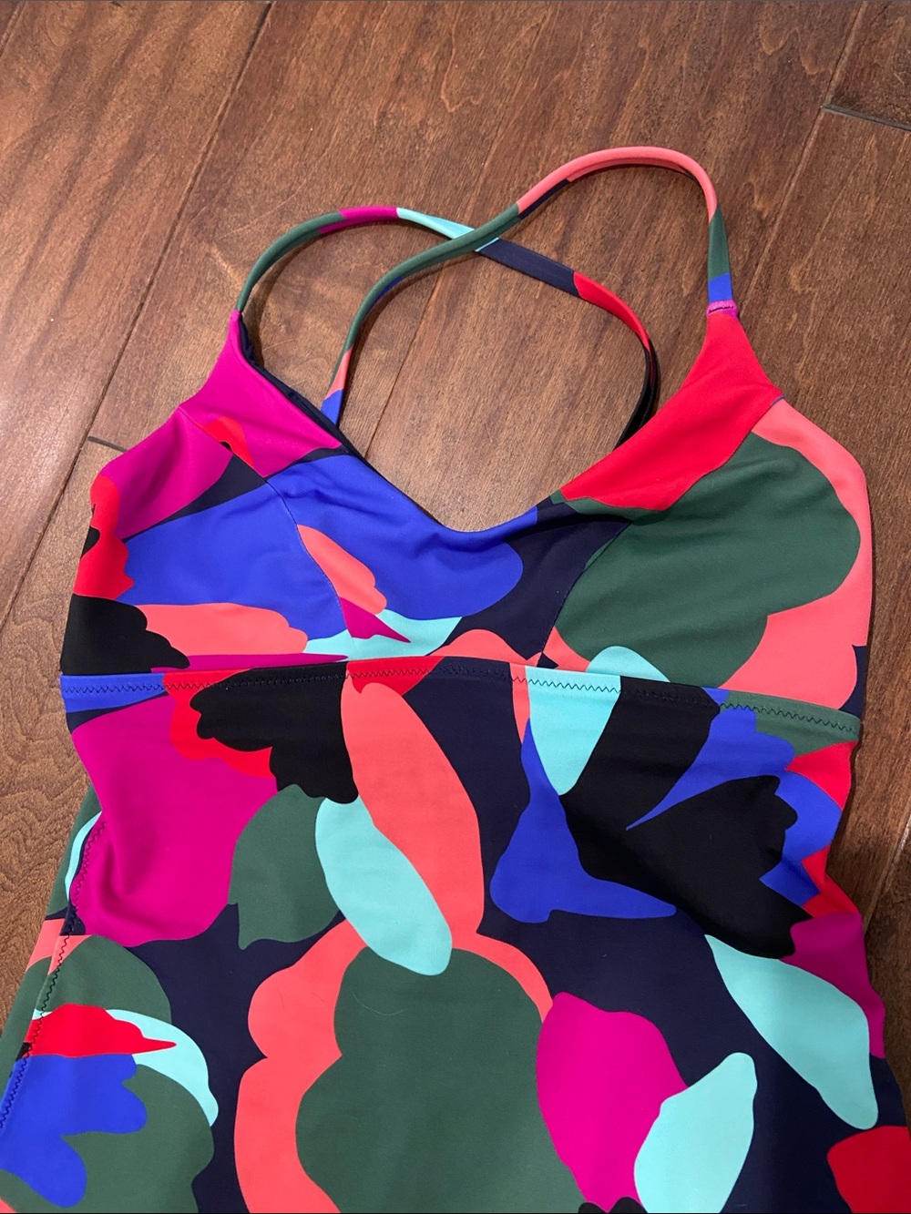 Athleta Multicolor Abstract Floral Tankini Top - Pink, Coral, Blue, Green, Black - Picture 2 of 6